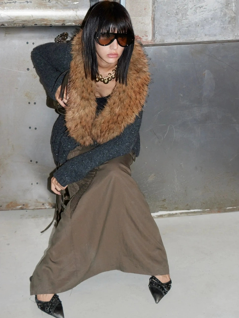 2th Desire Oversized Collar Long Knit Cardigan Cardigan