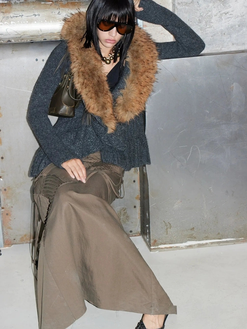 2th Desire Oversized Collar Long Knit Cardigan Cardigan