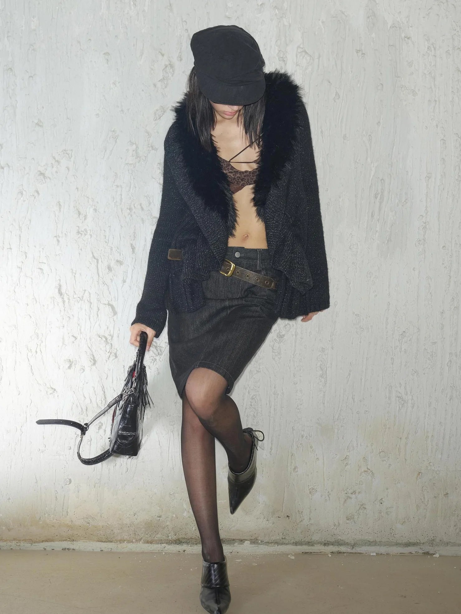 2th Desire Oversized Collar Long Knit Cardigan Cardigan