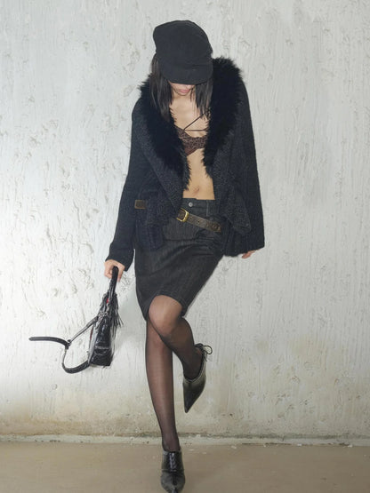 2th Desire Oversized Collar Long Knit Cardigan Cardigan