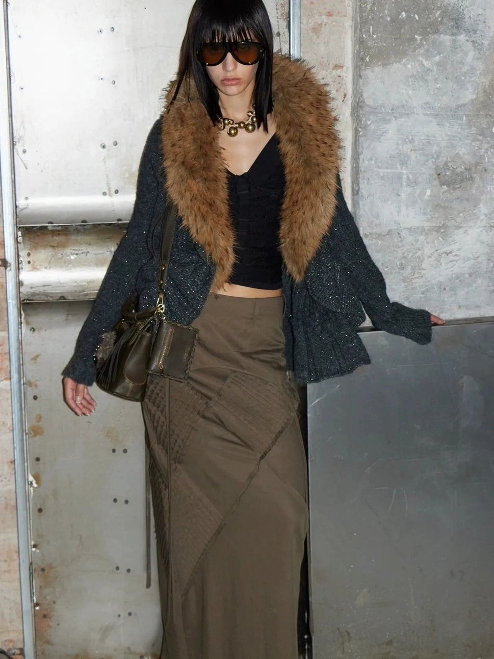 2th Desire Oversized Collar Long Knit Cardigan Cardigan