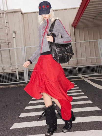 Phantasmagoria Cotton Blend Collection V-neck T-shirt Long Sleeve