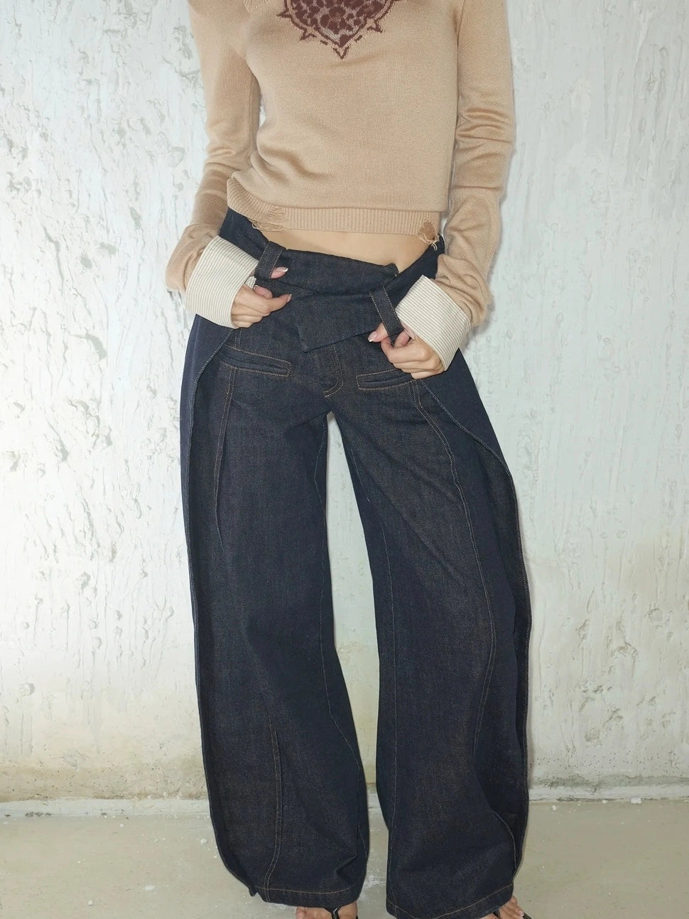 2th Desire Pleated Trousers With Asymmetric Waist Pants
