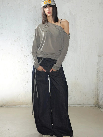 2th Desire Pleated Trousers With Asymmetric Waist Pants