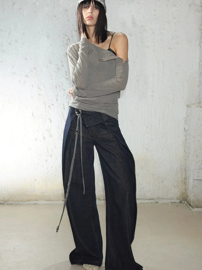 2th Desire Pleated Trousers With Asymmetric Waist Pants