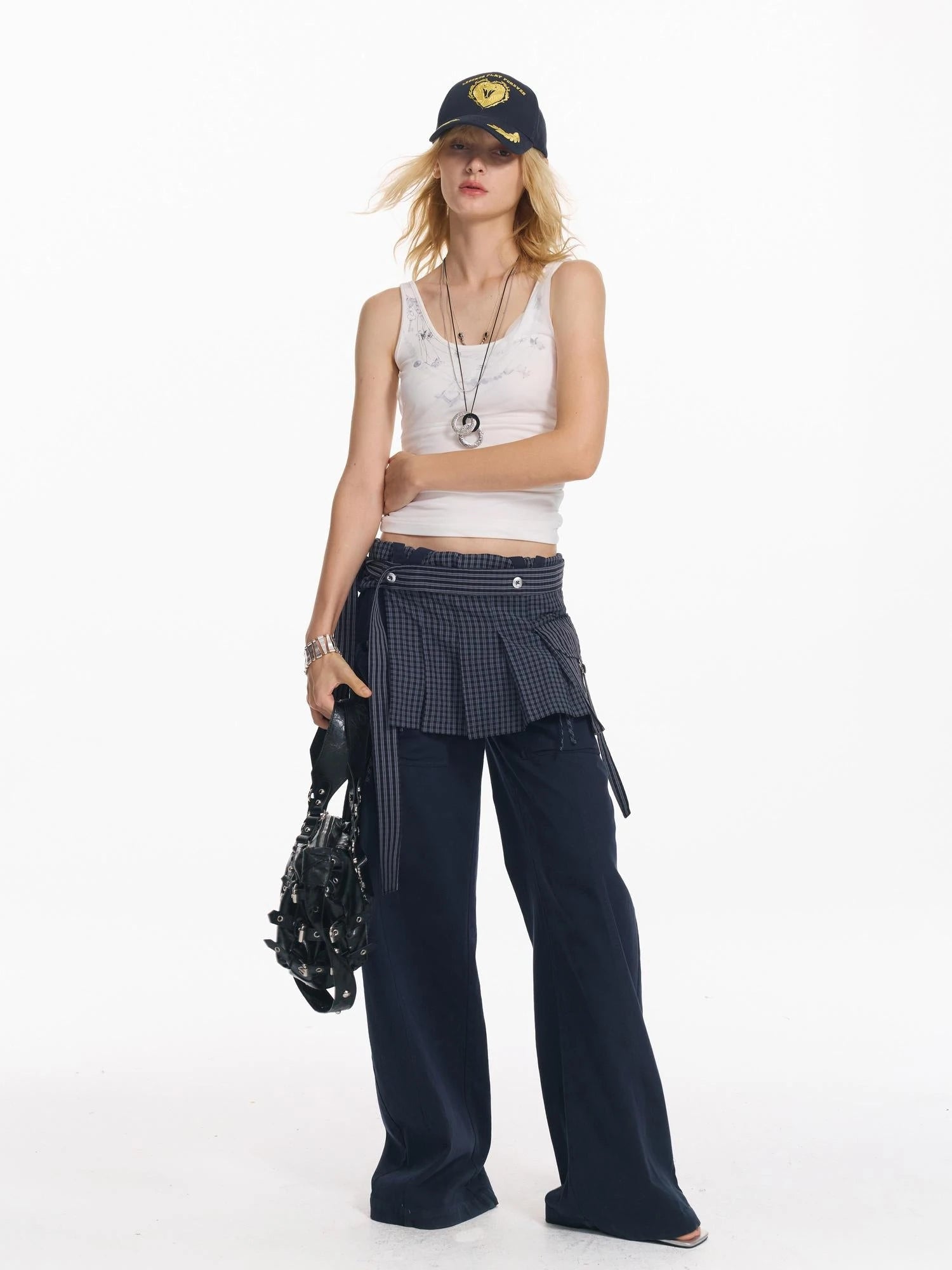Pleated Wrap Skirt With Lace Up Belt And Embroidery