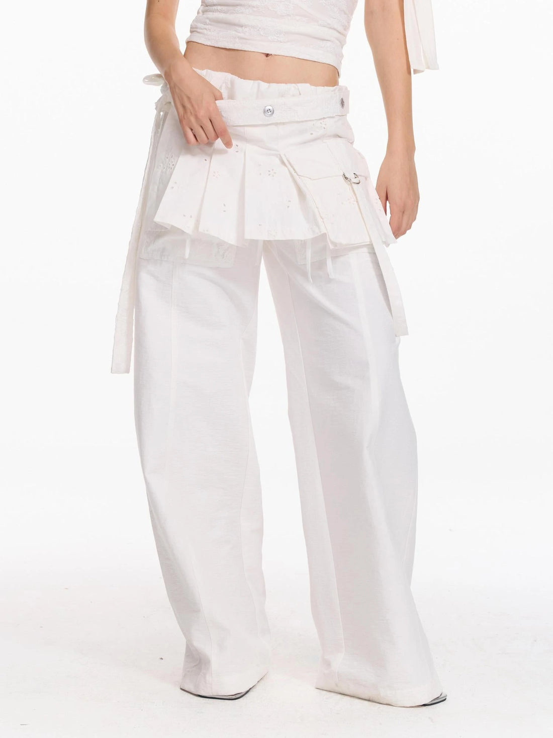 Pleated Wrap Skirt With Lace Up Belt And Embroidery