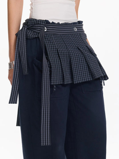 Pleated Wrap Skirt With Lace Up Belt And Embroidery