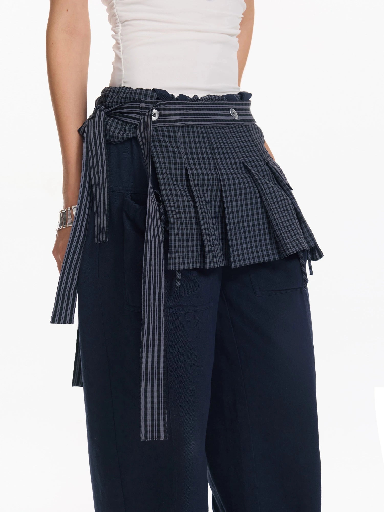 Pleated Wrap Skirt With Lace Up Belt And Embroidery