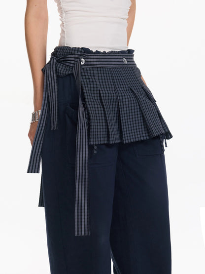 Pleated Wrap Skirt With Lace Up Belt And Embroidery