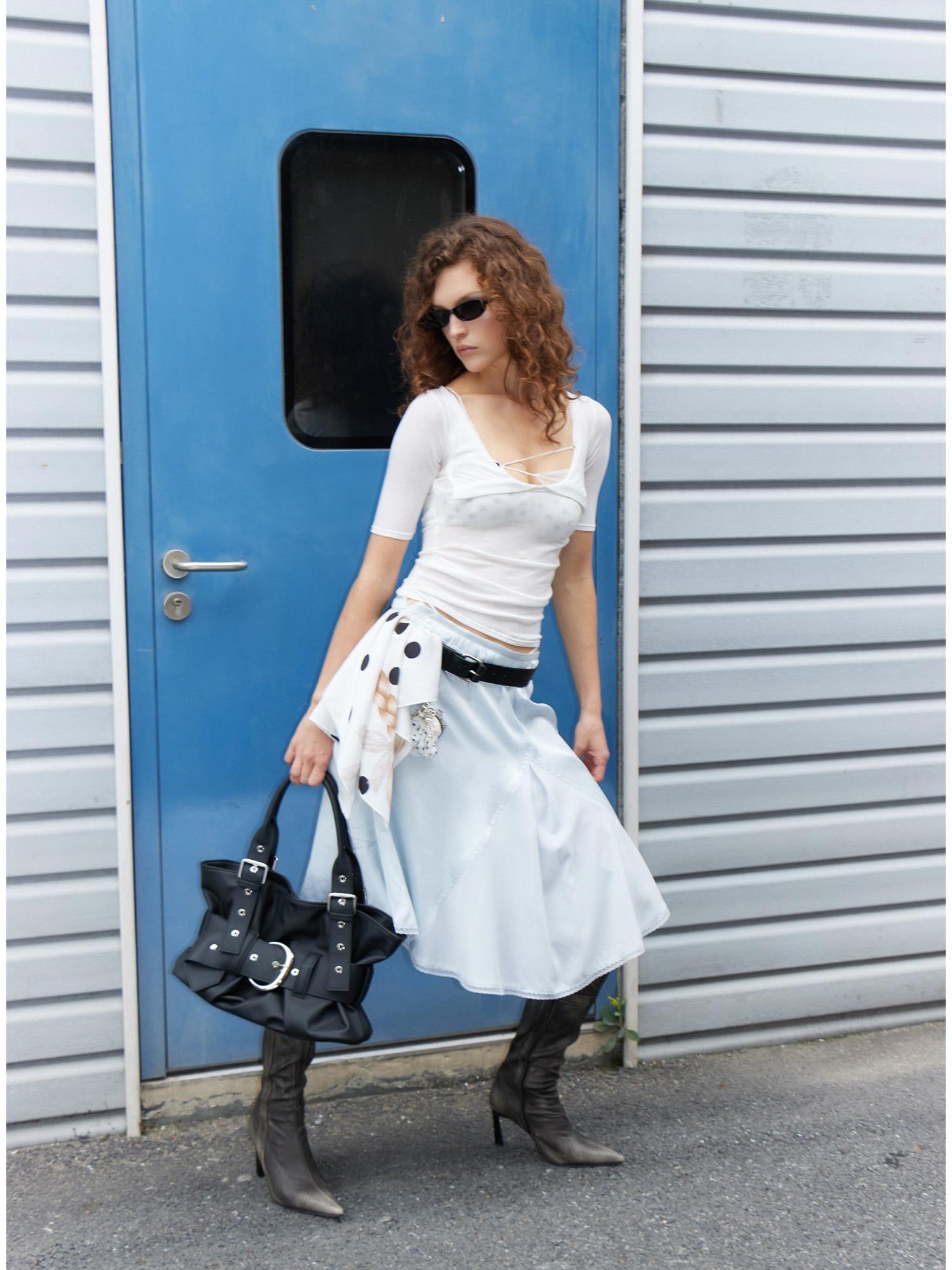 2th Desire Polka Dot Slim Fit Faux Two Piece Women&