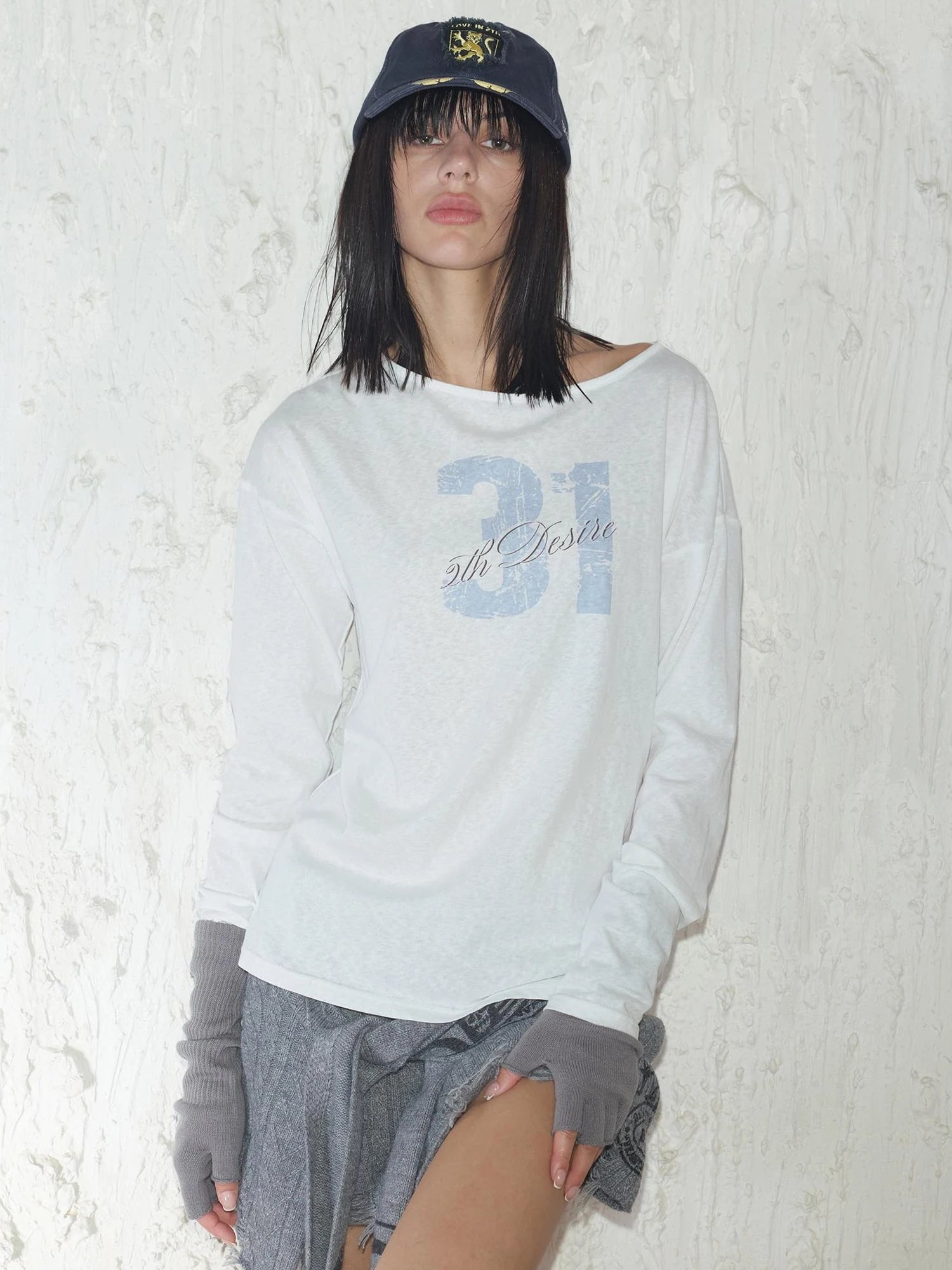 Printed Lace Trim Layered Long Sleeve Top With Distressed Floral Design