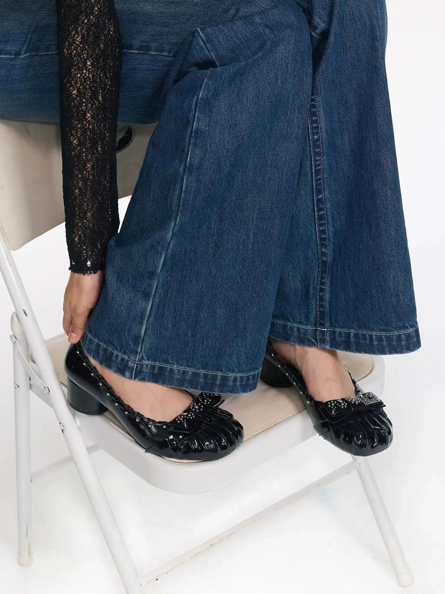 Punk Ballet Mid Heel Bow Rivet Shoes