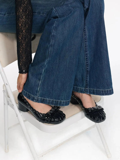 Punk Ballet Mid Heel Bow Rivet Shoes