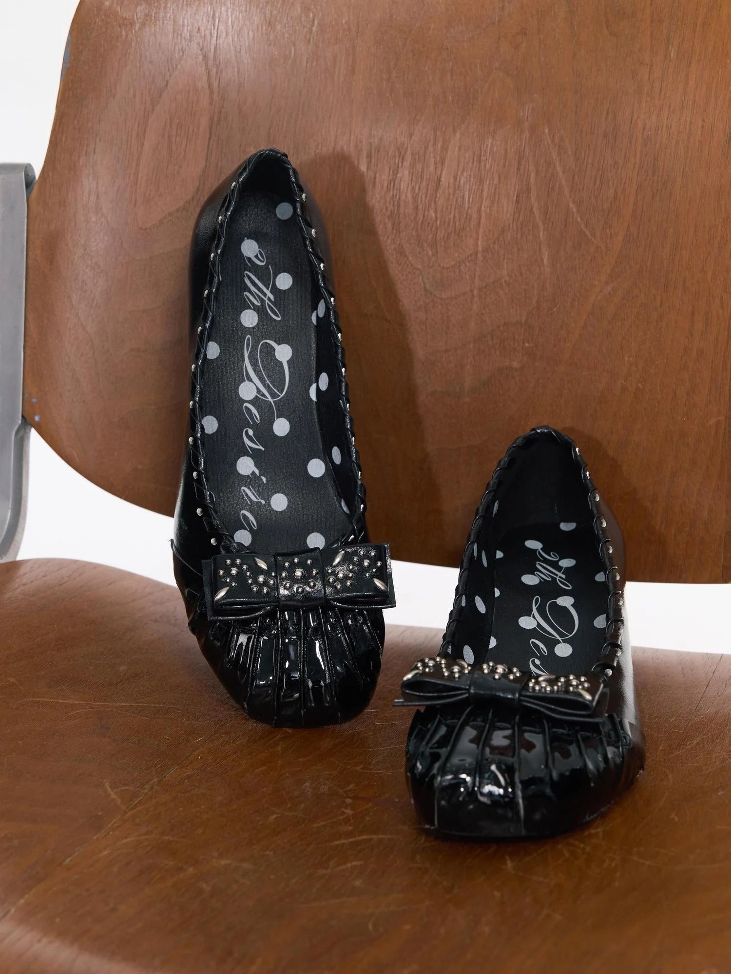 Punk Ballet Mid Heel Bow Rivet Shoes