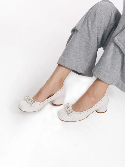 Punk Ballet Mid Heel Bow Rivet Shoes