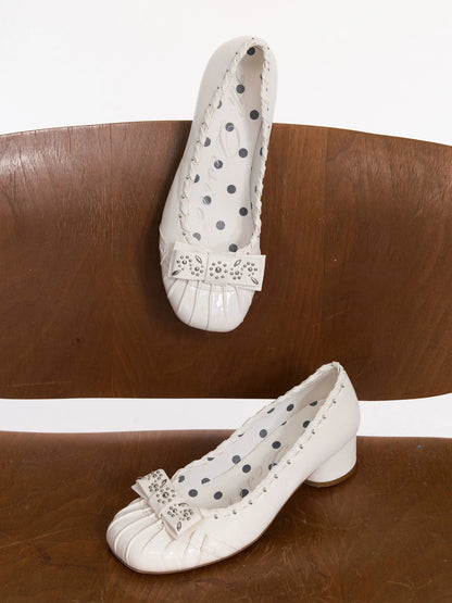 Punk Ballet Mid Heel Bow Rivet Shoes