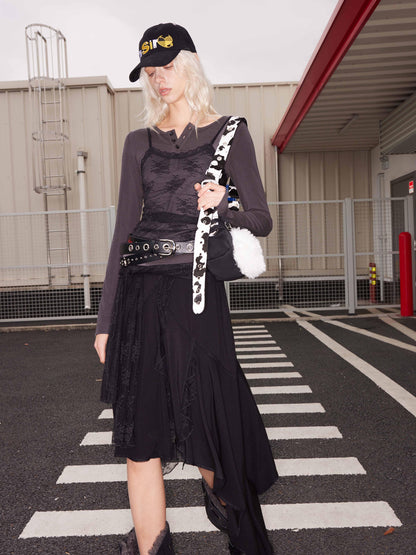 2th Desire Punk Colorblock Letter Print Suede Belt With Studs
