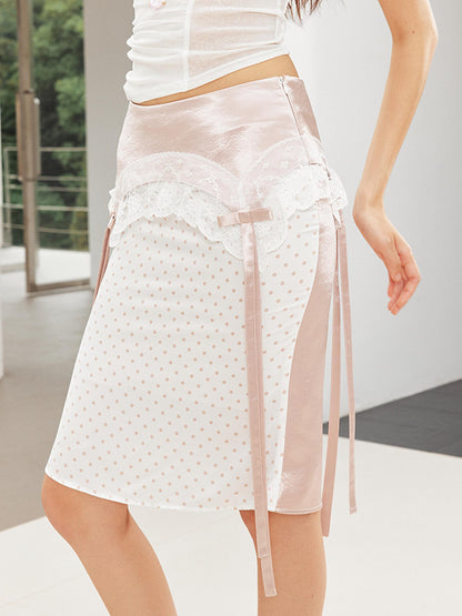 2th Desire Punk Graffiti Polka Dot Floral Lace Bow Mermaid Midi Skirt