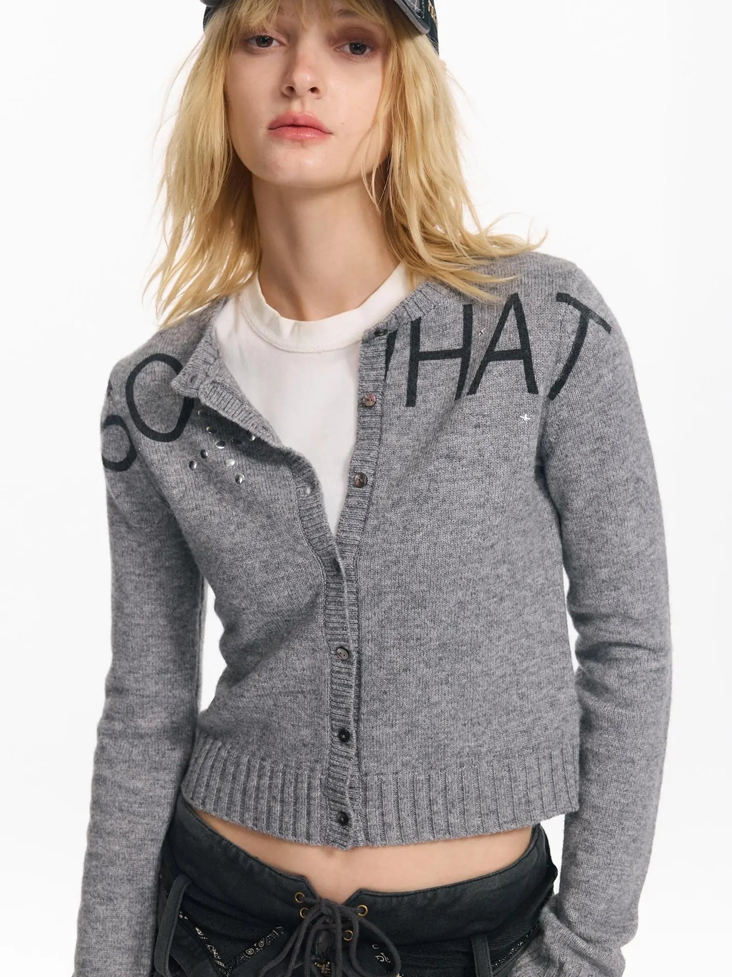Punk Letter Print Soft Wool Knit Cardigan