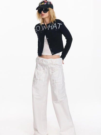 Punk Letter Print Soft Wool Knit Cardigan