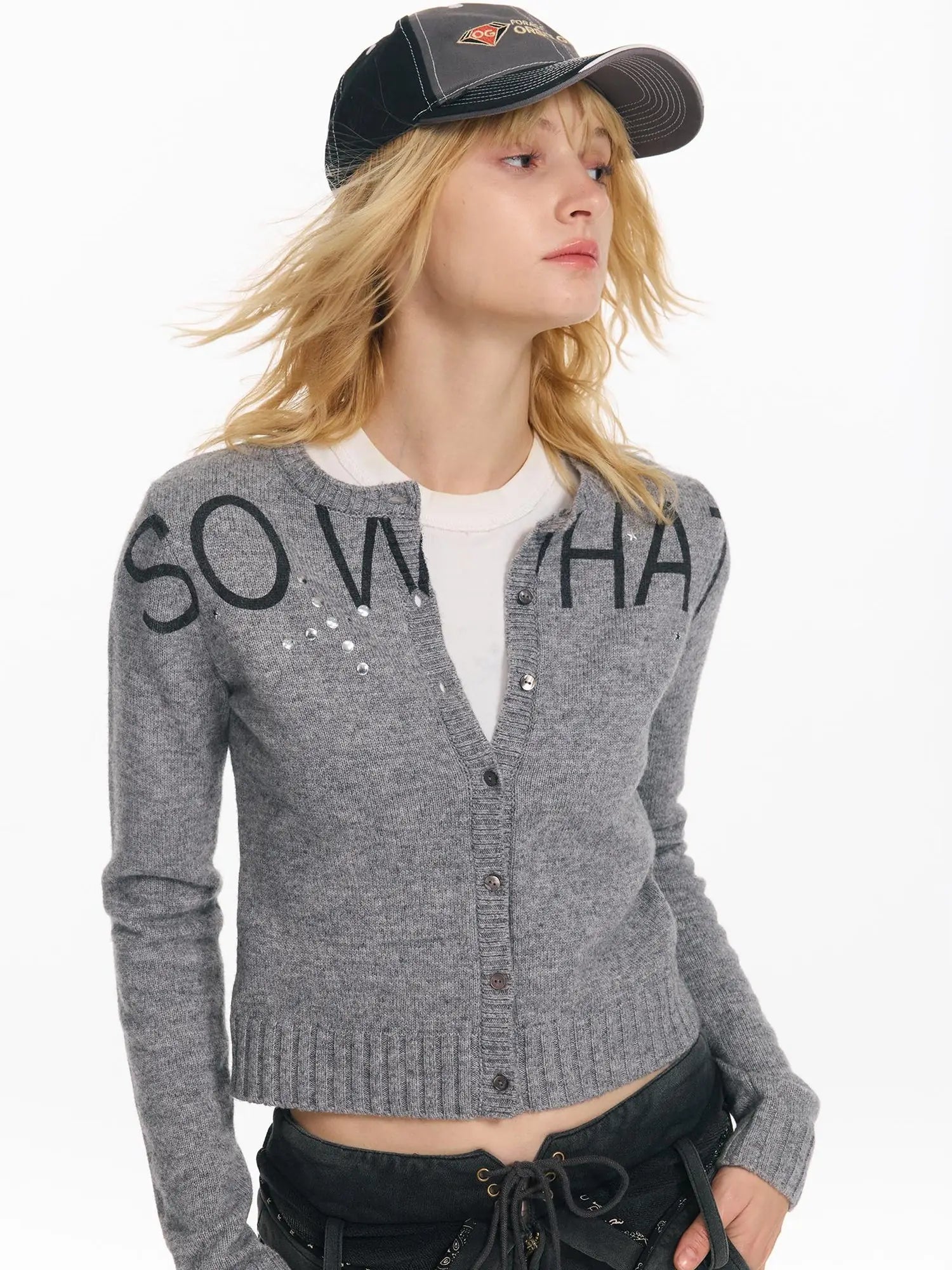 Punk Letter Print Soft Wool Knit Cardigan