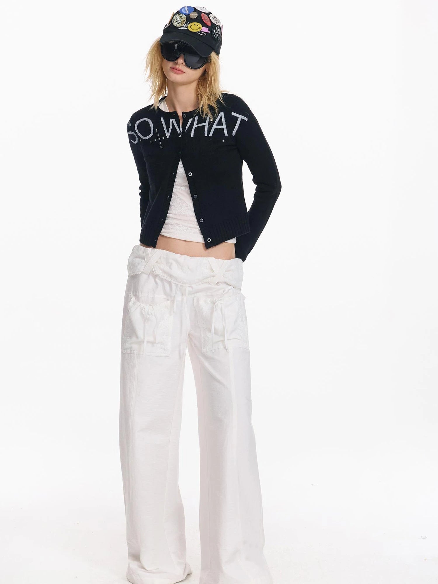 Punk Letter Print Soft Wool Knit Cardigan