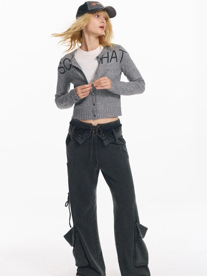 Punk Letter Print Soft Wool Knit Cardigan
