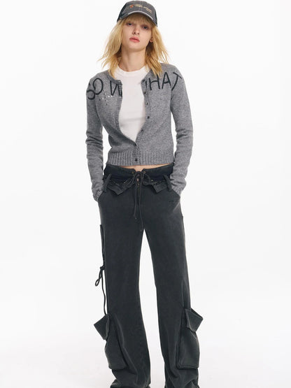 Punk Letter Print Soft Wool Knit Cardigan