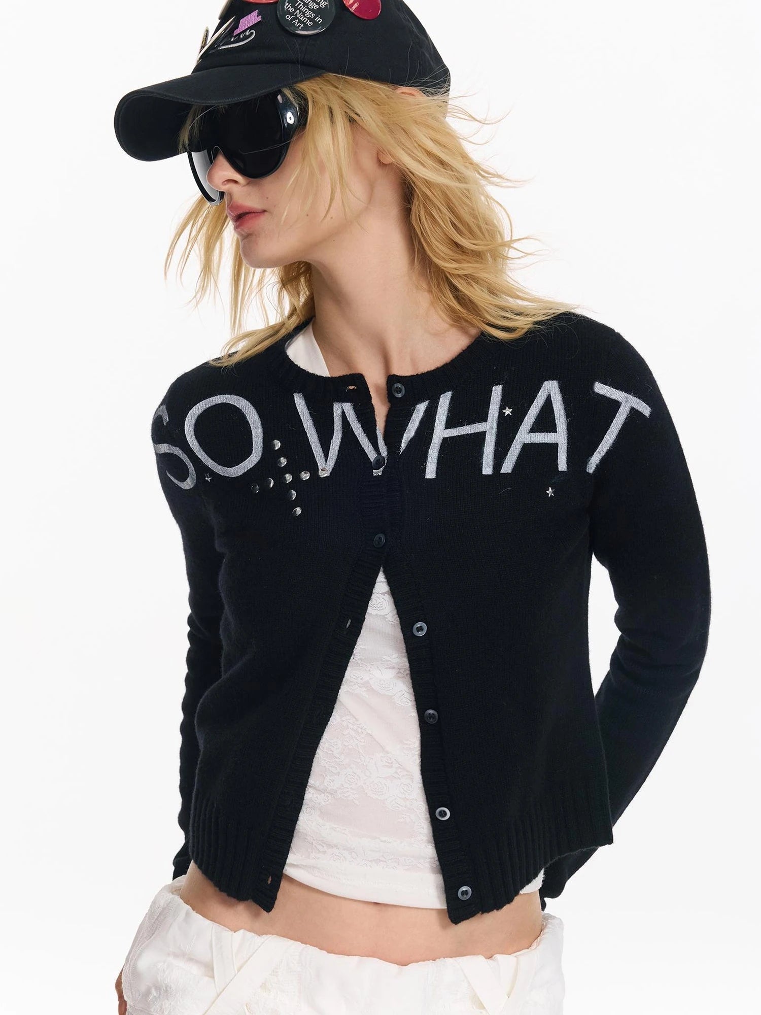 Punk Letter Print Soft Wool Knit Cardigan