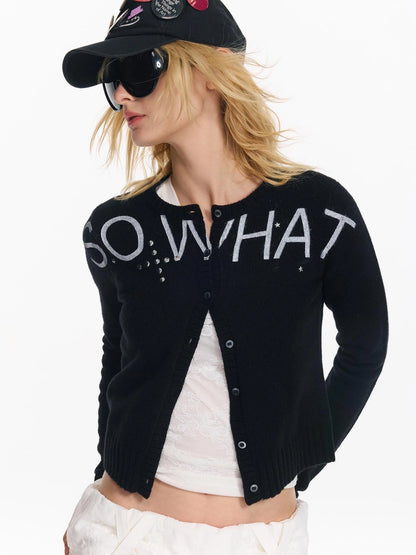 Punk Letter Print Soft Wool Knit Cardigan