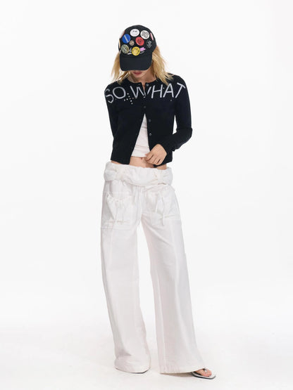 Punk Letter Print Soft Wool Knit Cardigan