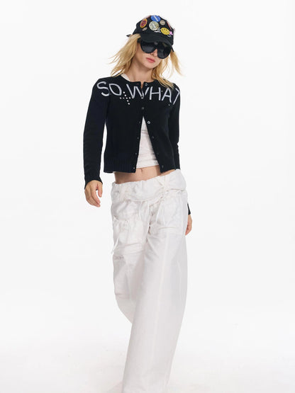 Punk Letter Print Soft Wool Knit Cardigan