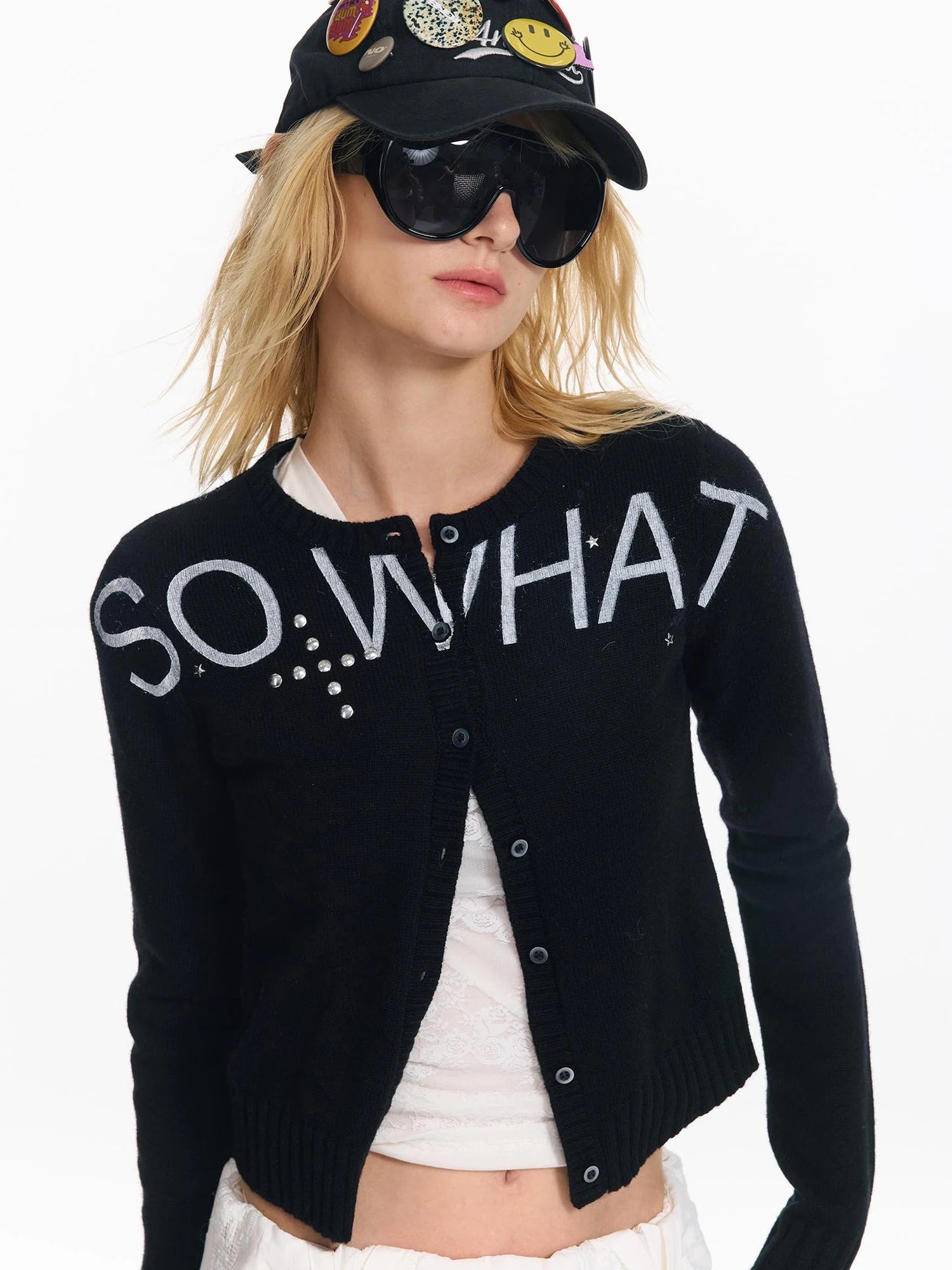 Punk Letter Print Soft Wool Knit Cardigan