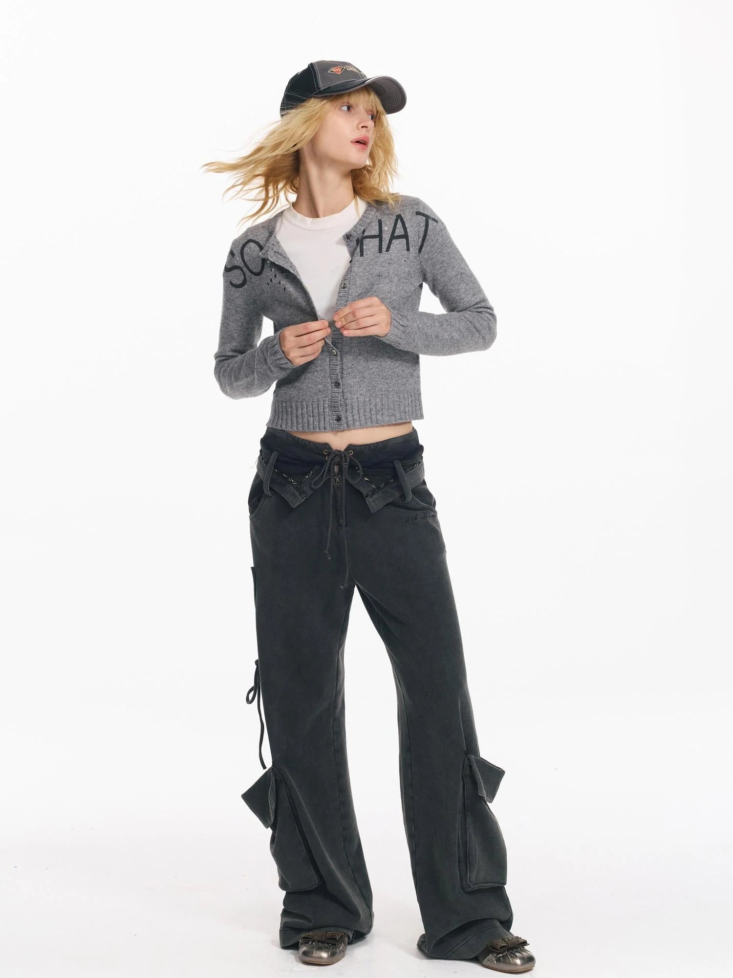 Punk Letter Print Soft Wool Knit Cardigan