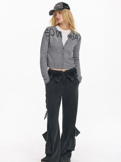 Punk Letter Print Soft Wool Knit Cardigan