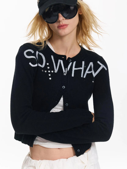 Punk Letter Print Soft Wool Knit Cardigan