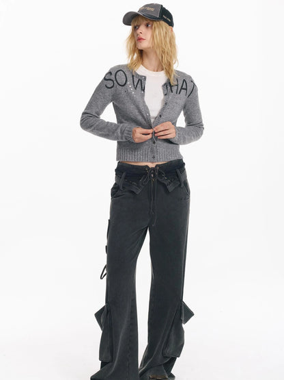 Punk Letter Print Soft Wool Knit Cardigan