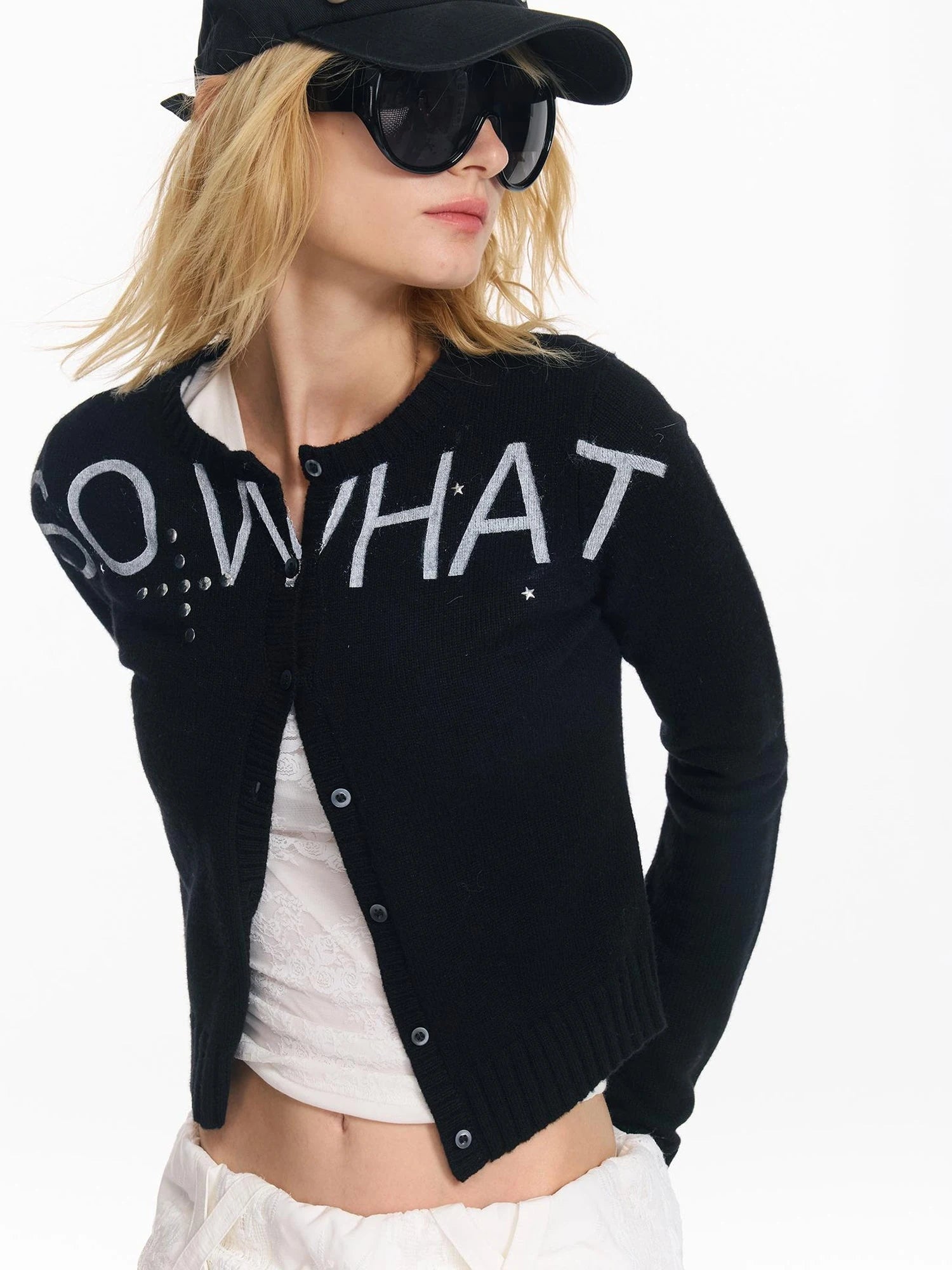Punk Letter Print Soft Wool Knit Cardigan