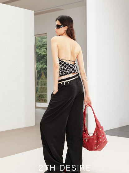 Punk Multi Element Rivet Pleated Fringe Crossbody Bag