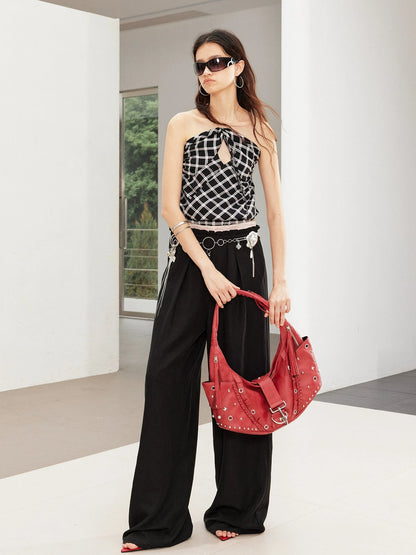 Punk Multi Element Rivet Pleated Fringe Crossbody Bag