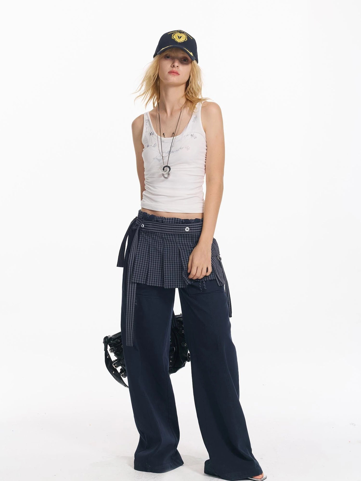 Punk Necklace Print Mesh Layered Slim Tank Top
