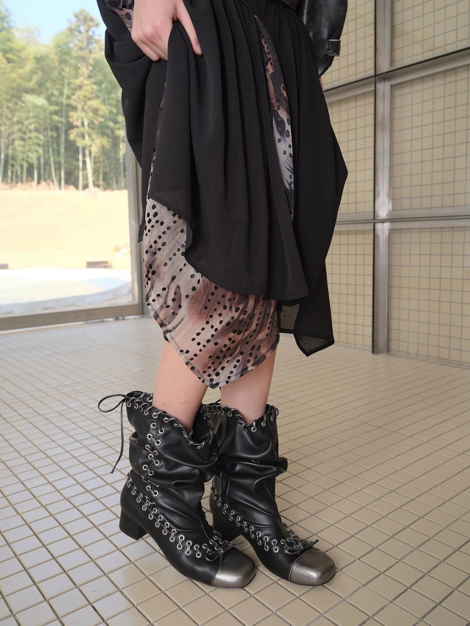 Punk Stacked Bow Buckle Fold Mid Calf Boots