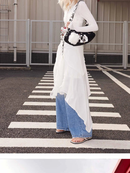 Punk Studded Horsehair Leather Crossbody Bag With Detachable Keychain