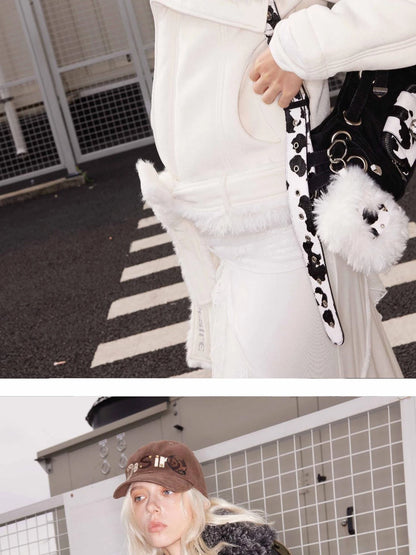 Punk Studded Horsehair Leather Crossbody Bag With Detachable Keychain