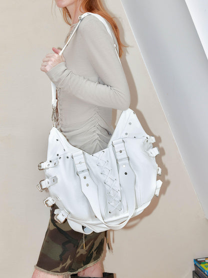 2th Desire Punk Studded Strapped Large Tote Crossbody Bag