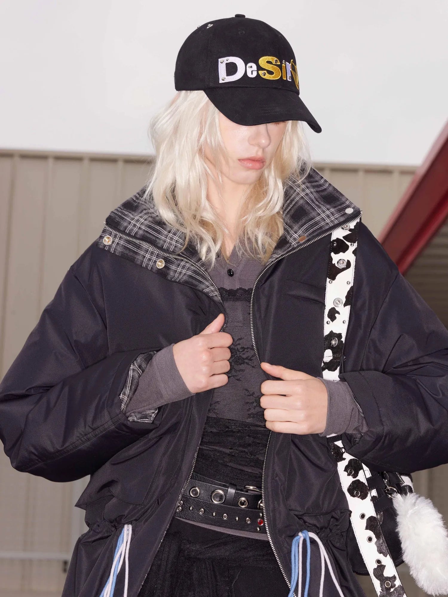 Quilted Hooded Short Puffer Jacket With Plaid Trim