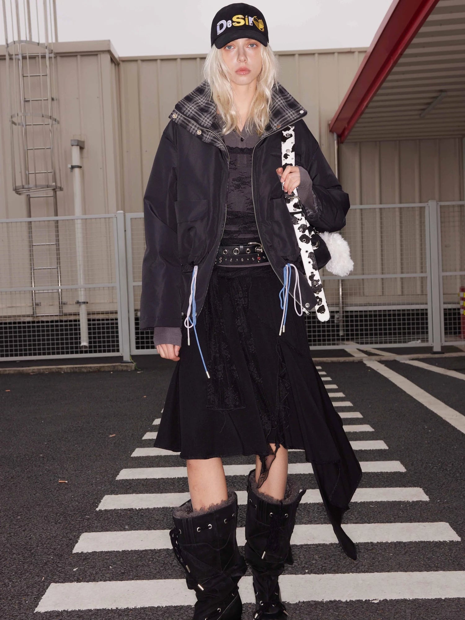 Quilted Hooded Short Puffer Jacket With Plaid Trim
