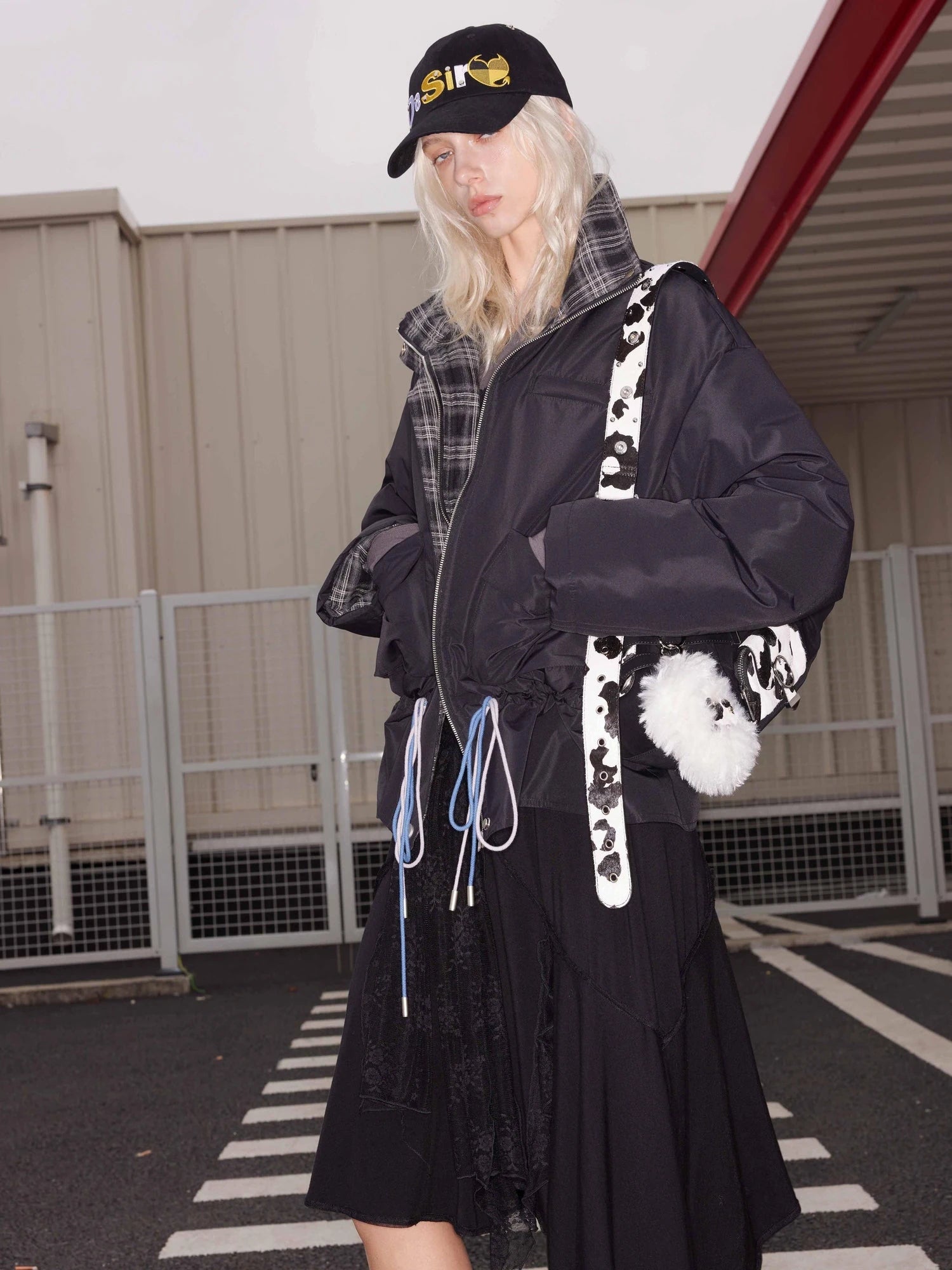 Quilted Hooded Short Puffer Jacket With Plaid Trim