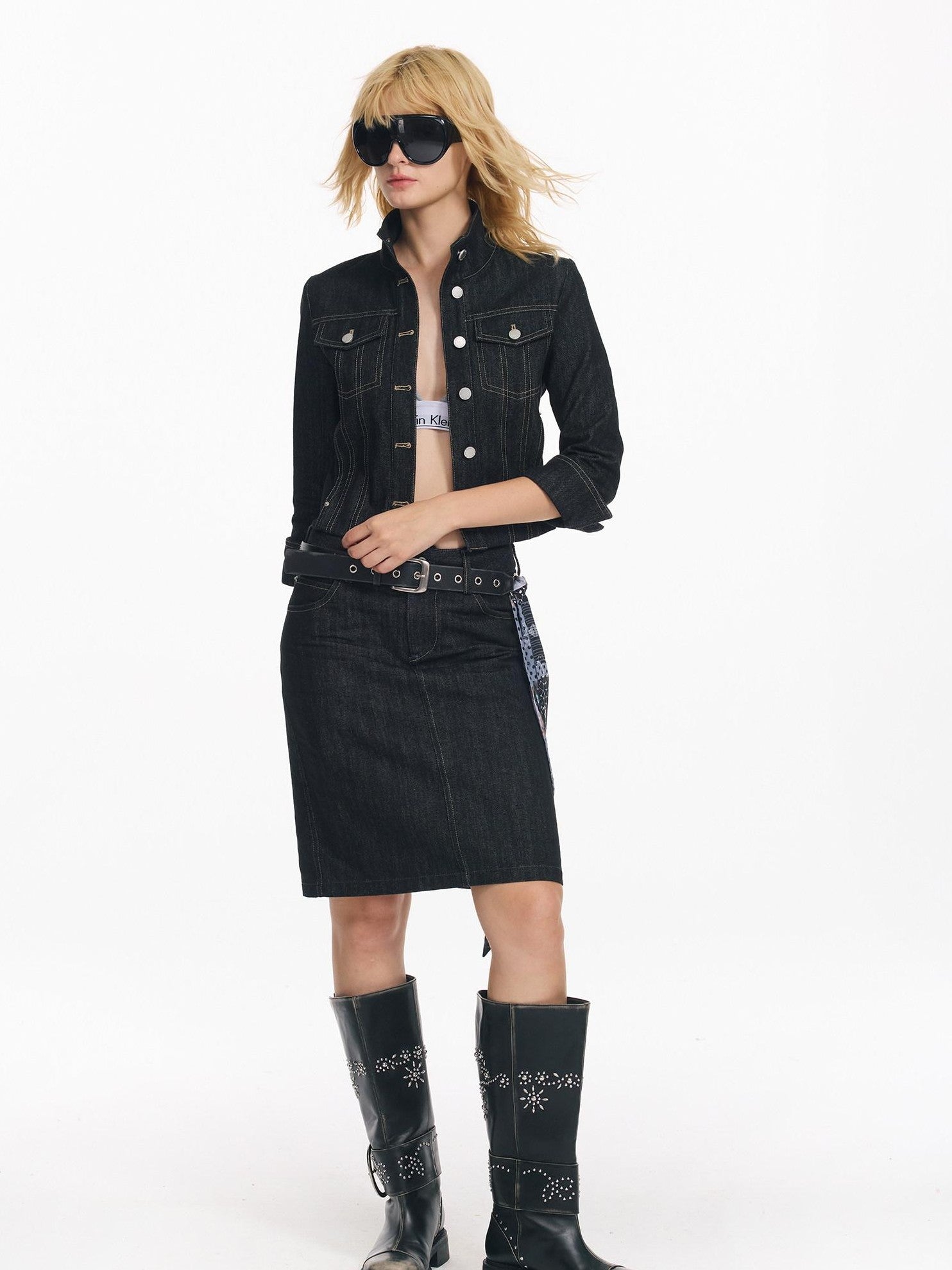 2th Desire Raw Denim Embroidered Washed Punk Women&